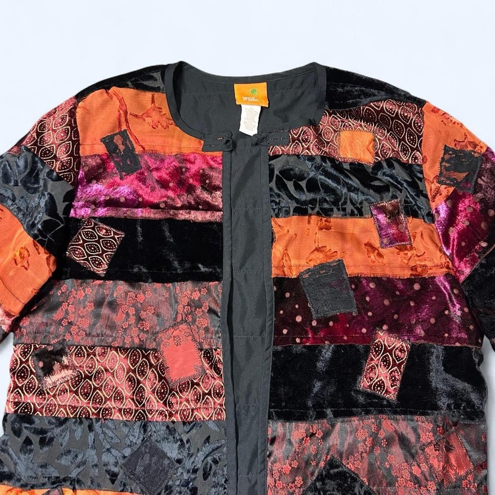 Whimsigoth Velvet Orange Patchwork Jacket by Hear… - image 2